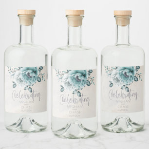 ティール(緑がかった色)素朴とアラバスターピーニーフローラ リキュールボトルラベル