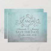 ティール(緑がかった色)素朴とグレーボヘミアン日付を保存 案内ポストカード (正面/裏面)