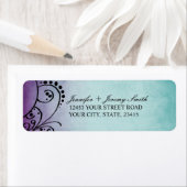 ティール(緑がかった色)素朴とパープルボヘミアン差出人住所 ラベル (インサイチュ)