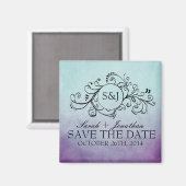 ティール(緑がかった色)素朴とパープルボヘミアン日付を保存 マグネット (正面/裏面)