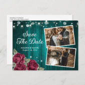 ティール(緑がかった色)素朴とブルゴーニュのフローラ結婚の写真 案内ポストカード (正面/裏面)