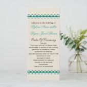 ティール(緑がかった色)素朴のバーラップとレースの田舎結婚式 プログラム (スタンド正面)