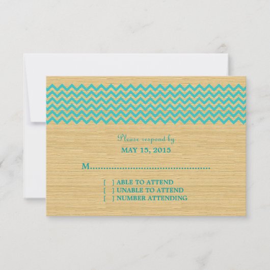 ティール（緑がかった色）素朴のChevron応答カード 出欠カード (正面)