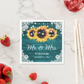 ティール（緑がかった色）素朴ひまわりウッドレ結婚ースズ スタンダードカクテルナプキン (インサイチュ)