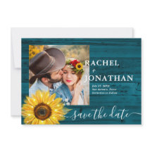 ティール（緑がかった色）素朴ひまわり写真結婚式