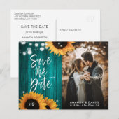 ティール（緑がかった色）素朴ひまわり日付写真はがきを保存 案内ポストカード (正面/裏面)