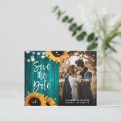 ティール（緑がかった色）素朴ひまわり日付写真はがきを保存 案内ポストカード (スタンド正面)