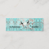 ティール(緑がかった色)素朴ウエスタンブルスカルひまわり花オンウッド スキニー名刺 (正面)