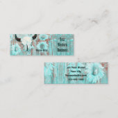 ティール(緑がかった色)素朴ウエスタンブルスカルひまわり花オンウッド スキニー名刺 (正面/裏面)