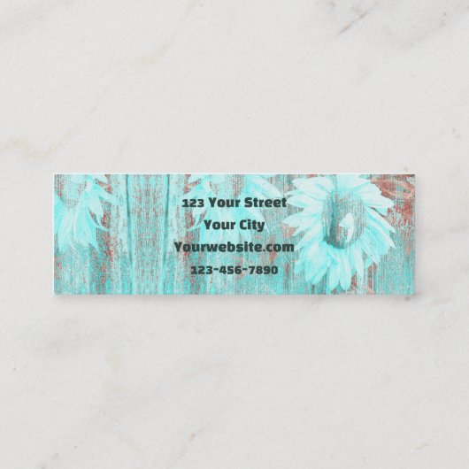 ティール(緑がかった色)素朴ウエスタンブルスカルひまわり花オンウッド スキニー名刺 (裏面)