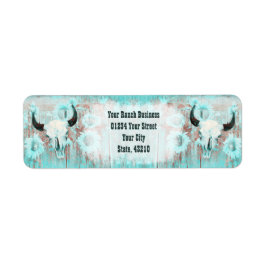 ティール（緑がかった色）素朴ウエスタンブルスカルひまわり花オンウッド ラベル