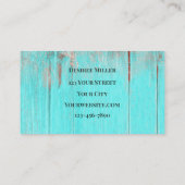 ティール(緑がかった色)素朴ウエスタンブルスカルひまわり花オンウッド 名刺 (裏面)