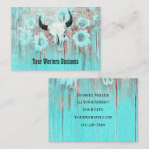 ティール（緑がかった色）素朴ウエスタンブルスカルひまわり花オンウッド