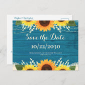 ティール（緑がかった色）素朴ウッドひまわりウェディング日付を保存 ポストカード (正面/裏面)