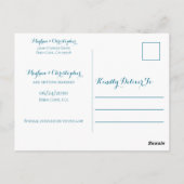 ティール（緑がかった色）素朴ウッドひまわりウェディング日付を保存 ポストカード (裏面)