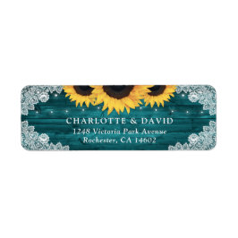 ティール（緑がかった色）素朴ウッドサンフラワー差出人住所 ラベル