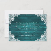 ティール(緑がかった色)素朴ウッドサンフラワー結婚ズ サンキューカード (裏面)