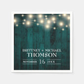 ティール(緑がかった色)素朴ウッドストリングライツナプキンズ スタンダードカクテルナプキン (正面)