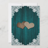 ティール（緑がかった色）素朴ウッドストリングライトフローラレース結婚ズ 招待状 (裏面)