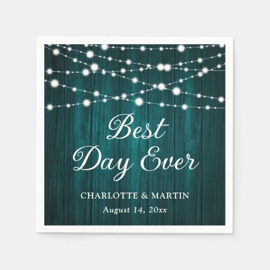 ティール(緑がかった色)素朴ウッドストリングラ結婚イト スタンダードカクテルナプキン (正面)