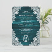 ティール(緑がかった色)素朴ウッドメイソンジャールフローラレース結婚ズ 招待状 (スタンド正面)