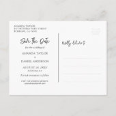 ティール(緑がかった色)素朴ウッドライトウェディング日付を保存 案内ポストカード (裏面)