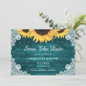 ティール（緑がかった色）素朴ウッドレースサンフラワー結婚ズ セーブザデート (スタンド正面)