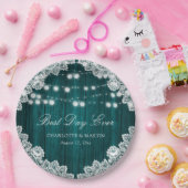 ティール(緑がかった色)素朴ウッドレースストリングラ結婚イト ペーパープレート (パーティー)