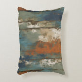 ティール(緑がかった色)素朴オレンジベージュファームハウスストライプ アクセントクッション (正面(垂直))