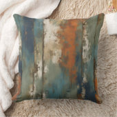 ティール(緑がかった色)素朴オレンジベージュファームハウスストライプ クッション (ブランケット)