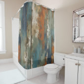 ティール(緑がかった色)素朴オレンジベージュファームハウスストライプ シャワーカーテン (インサイチュ)