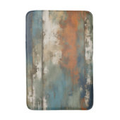 ティール（緑がかった色）素朴オレンジベージュファームハウスストライプ バスマット (正面縦)