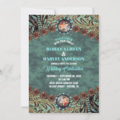 ティール(緑がかった色)素朴カウボーイカントリーウェスタンホース結婚ズ 招待状 (正面)