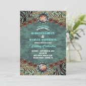 ティール（緑がかった色）素朴カウボーイカントリーウェスタンホース結婚ズ 招待状 (スタンド正面)