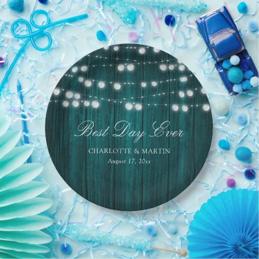 ティール(緑がかった色)素朴カントリーウッドストリングラ結婚イト ペーパープレート (パーティー)