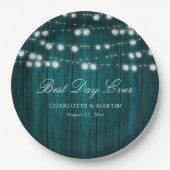 ティール(緑がかった色)素朴カントリーウッドストリングラ結婚イト ペーパープレート (正面)