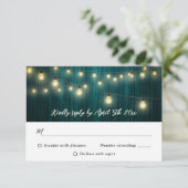 ティール（緑がかった色）素朴カントリーウッドストリングラ結婚イト 出欠カード (スタンド正面)