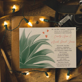 ティール（緑がかった色）素朴カントリーバックヤードショ結婚キュレント 招待状