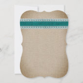 ティール（緑がかった色）素朴カントリーバーラップ結婚レース 招待状 (裏面)