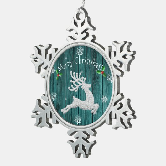 ティール(緑がかった色)素朴クリスマストインデアオーナメント スノーフレークピューターオーナメント (右)