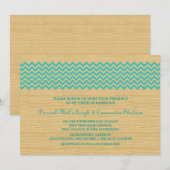 ティール（緑がかった色）素朴シェブロン結婚式の招待 招待状 (正面/裏面)