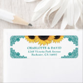 ティール（緑がかった色）素朴シックサンフラワー差出人住所 ラベル (インサイチュ)