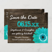 ティール(緑がかった色)素朴デイジーウッド日付はがきを保存 案内ポストカード (正面/裏面)