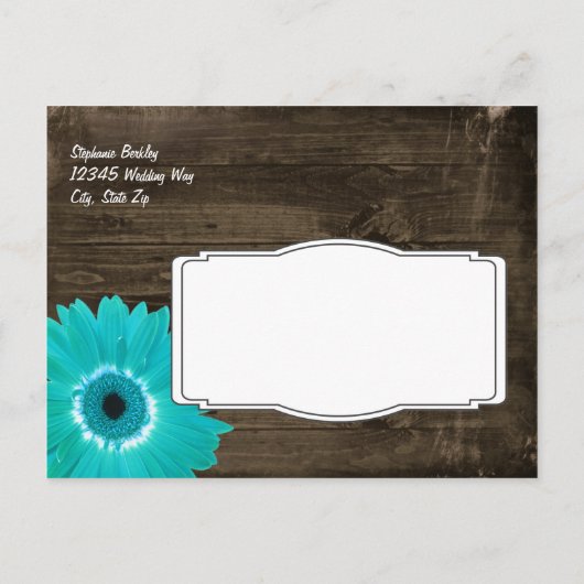 ティール(緑がかった色)素朴デイジーウッド日付はがきを保存 案内ポストカード (裏面)