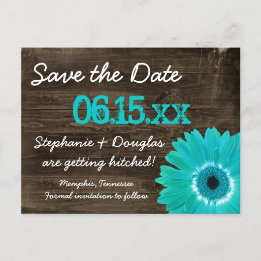 ティール(緑がかった色)素朴デイジーウッド日付はがきを保存 案内ポストカード (正面)