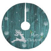 ティール（緑がかった色）素朴トナカイのツリースカート ブラッシュドポリエステルツリースカート (正面)