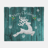 ティール（緑がかった色）素朴トナカイ毛布 フリースブランケット (正面(横))