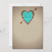 ティール(緑がかった色)素朴ハート矢印カントリーウェディング招待状 招待状 (裏面)