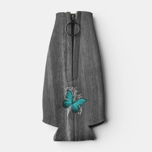 ティール(緑がかった色)素朴バタフパーソナライズされたボトルクール ボトルクーラー (裏面)