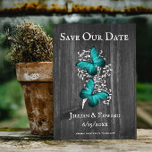 ティール（緑がかった色）素朴バタフライセーブ・ザ・デート案内 案内状